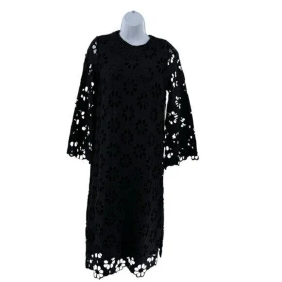 Tuckernuck NEW Noir Eyelet Hutton Long Sleeve Cotton Formal Midi Dress Size M - Picture 4 of 11